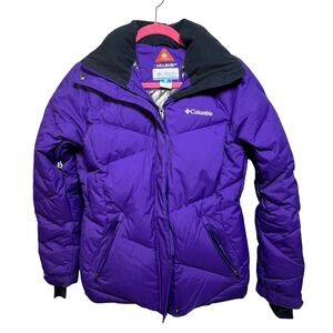 Columbia Omni-Heat Down Puffer Jacket Purple Omni-Shield Hooded Womens Small